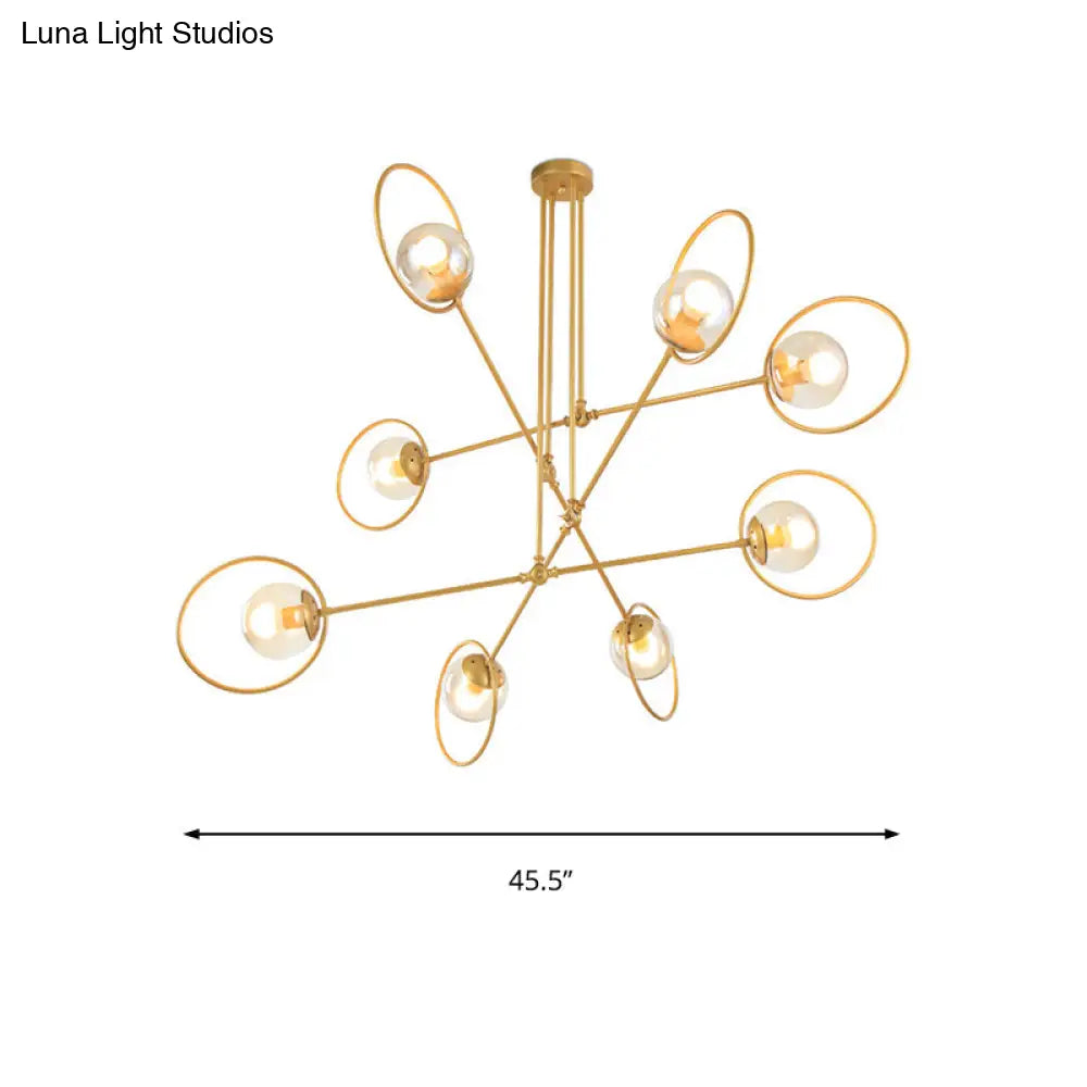 Gold Metal Suspension Chandelier For Villa - Simple Stacked Design With Multi-Head And Ring
