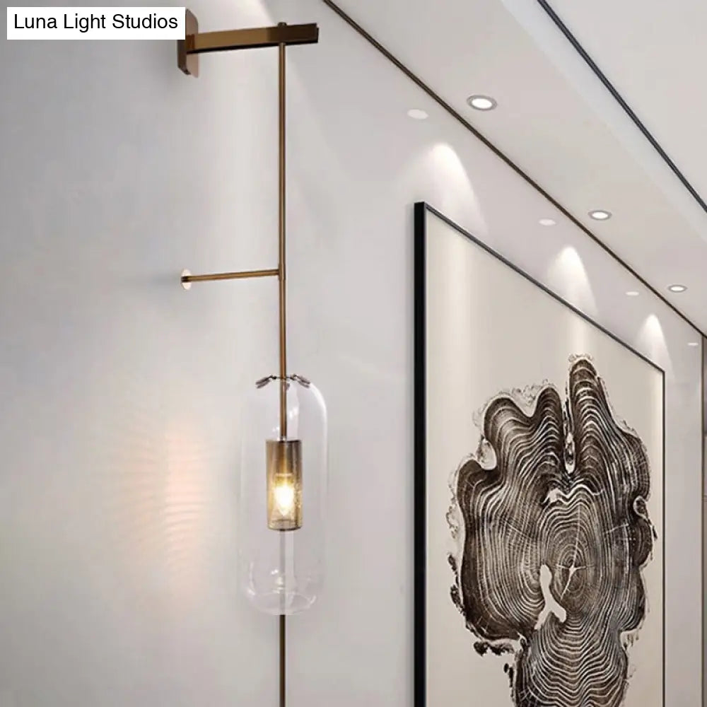 Gold Metal Wall Lamp With Postmodern Design And 1 Light For Living Rooms