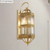 Gold Metal Wall Sconce Light Fixture - Traditional Geometric 3-Bulb Lamp For Foyer