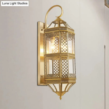 Gold Metal Wall Sconce Light Fixture - Traditional Geometric 3-Bulb Lamp For Foyer