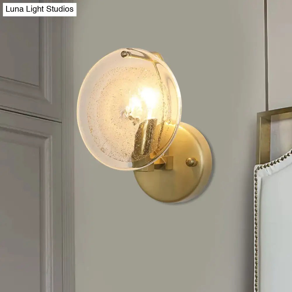 Gold Metal Wall Sconce With Clear Glass Shade - Postmodern 1-Light Fixture