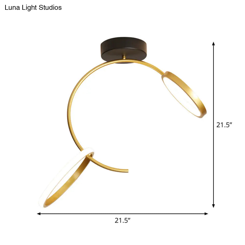Gold Metallic Hoop Semi Flush Lamp - 18’/21.5’ Width Led Close To Ceiling Lighting Warm Or