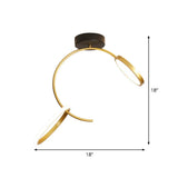 Gold Metallic Hoop Semi Flush Lamp - 18/21.5 Width Led Close To Ceiling Lighting Warm Or White Light