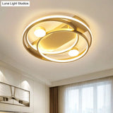 Gold Metallic Led Bedroom Ceiling Light Fixture - Contemporary Crossing Ring Design (16’/19.5’