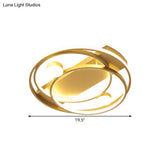 Gold Metallic Led Bedroom Ceiling Light Fixture - Contemporary Crossing Ring Design (16’/19.5’