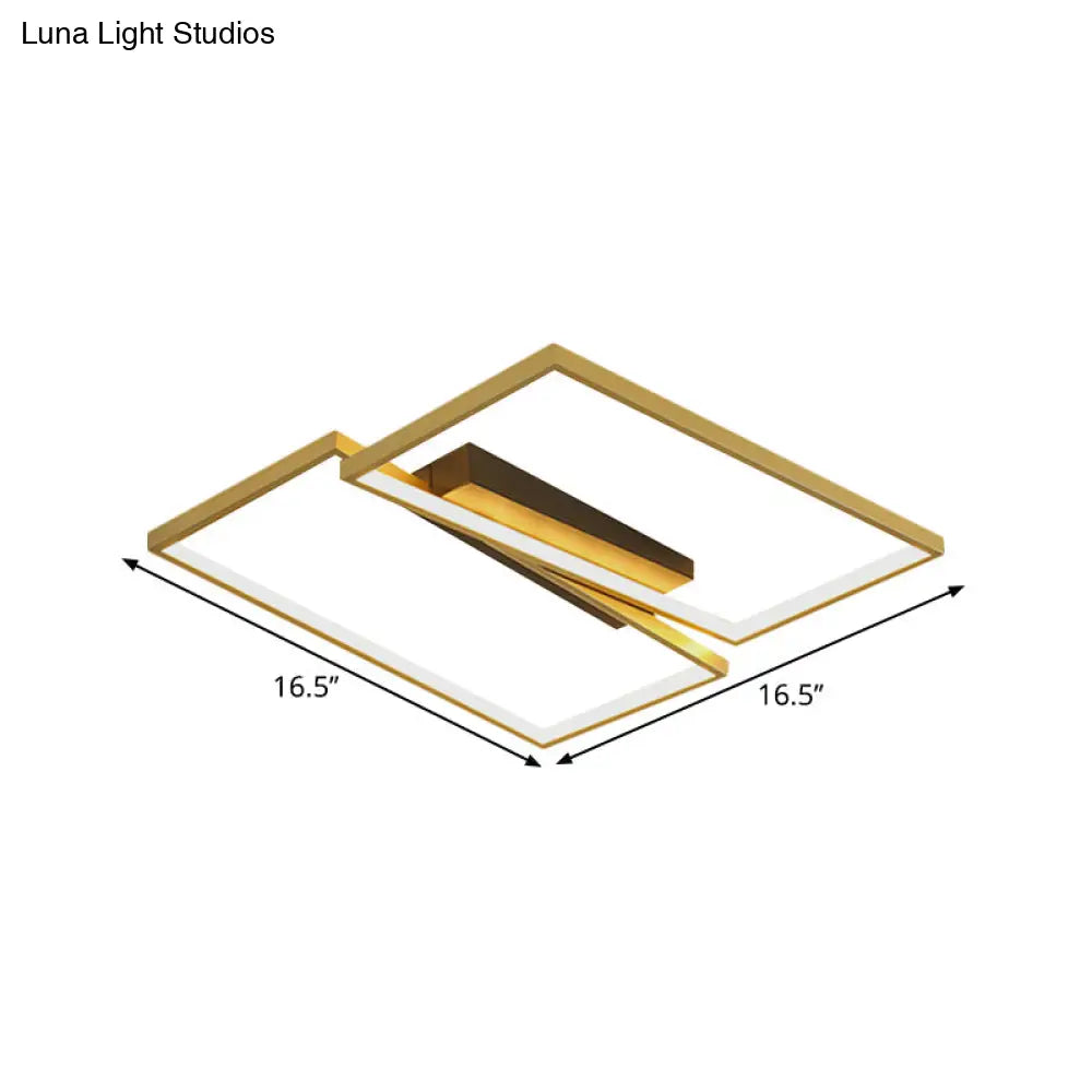Gold Metallic Led Bedroom Flush Mount With Square/Round Frame And Warm/White Light