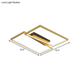 Gold Metallic Led Bedroom Flush Mount With Square/Round Frame And Warm/White Light