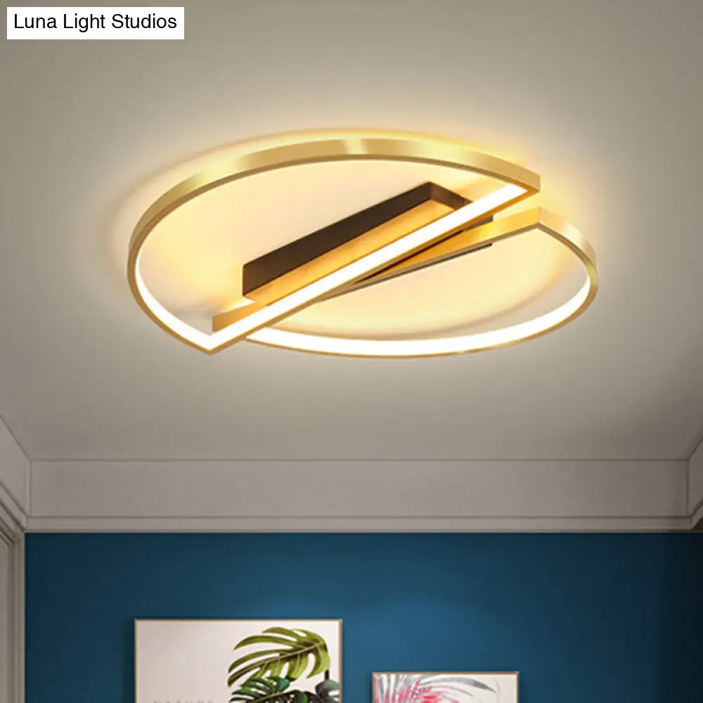 Gold Metallic Led Bedroom Flush Mount With Square/Round Frame And Warm/White Light