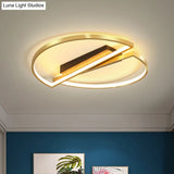 Gold Metallic Led Bedroom Flush Mount With Square/Round Frame And Warm/White Light