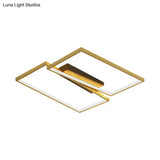 Gold Metallic Led Bedroom Flush Mount With Square/Round Frame And Warm/White Light