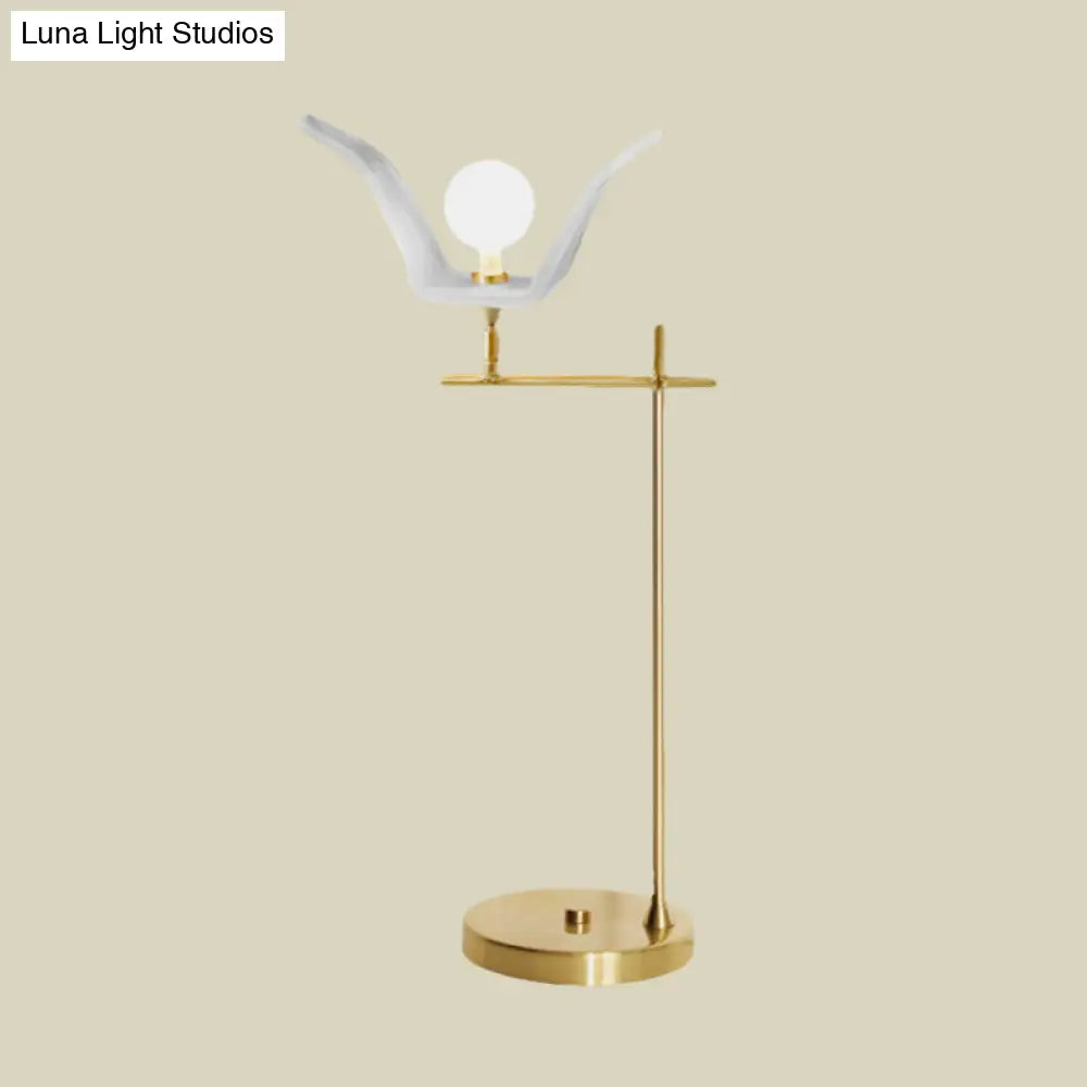 Gold Metallic Led Desk Lamp With Opal Glass Shade - Modern Angled Arm Table Light