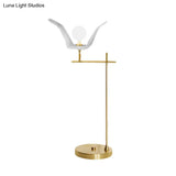 Gold Metallic Led Desk Lamp With Opal Glass Shade - Modern Angled Arm Table Light
