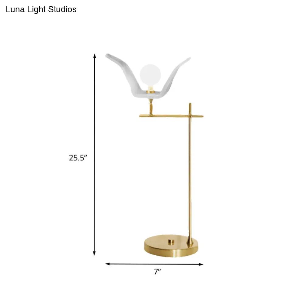 Gold Metallic Led Desk Lamp With Opal Glass Shade - Modern Angled Arm Table Light