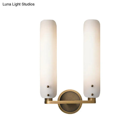 Gold Milk Glass Curved Wall Sconce: Colonial 1/2-Light Bedroom Fixture