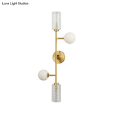 Gold Milk Glass Wall Sconce Light With Ribbed Arms Traditional 4-Head Fixture For Stairway