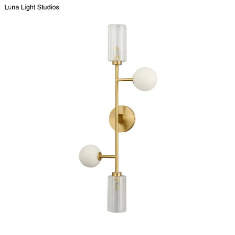 Gold Milk Glass Wall Sconce Light With Ribbed Arms Traditional 4-Head Fixture For Stairway