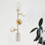 Gold Milk Glass Wall Sconce Light With Ribbed Arms Traditional 4-Head Fixture For Stairway