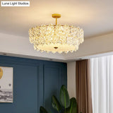 Gold Minimalist Chandelier With Crystal Hexagonal Shade - Living Room Ceiling Suspension Lamp