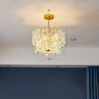 Gold Minimalist Chandelier With Crystal Hexagonal Shade - Living Room Ceiling Suspension Lamp / 17’