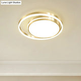 Gold Minimalist Circular Flush Mount Light For Bedroom Ceiling With Acrylic Cover