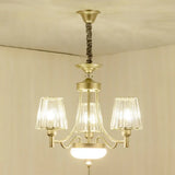 Gold Minimalist Cone Pendant Light With Clear Crystal Blocks - 3/6 Bulbs Perfect For Bedroom 3 /