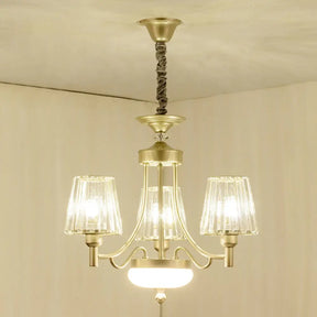 Gold Minimalist Cone Pendant Light With Clear Crystal Blocks - 3/6 Bulbs Perfect For Bedroom 3 /