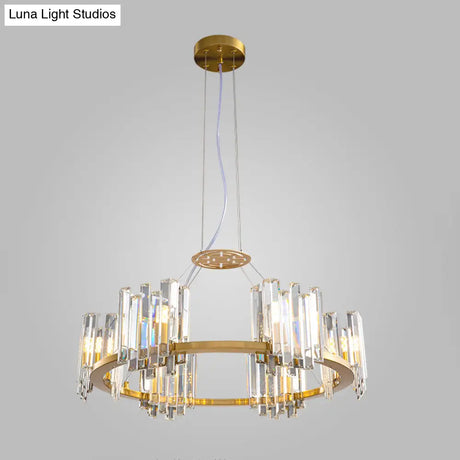 Gold Modern Crystal Cubic Ceiling Lamp With Annular Chandelier Design