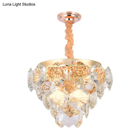 Gold Modern Crystal Pendant Lamp - 14-Light Multi-Layer Ceiling Light For Living Room