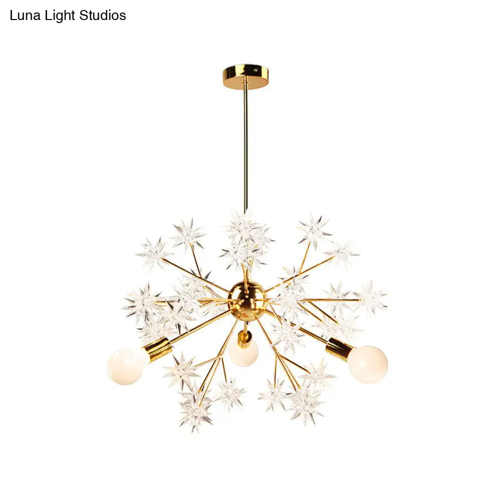 Gold Modern Exposed Bulb Bedroom 3 - Head Ceiling Mount Chandelier With Star Decor