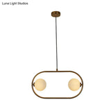Gold Modern Globe Hanging Chandelier With Frosted Glass 2 Bulbs – Bedroom Led Pendant Light