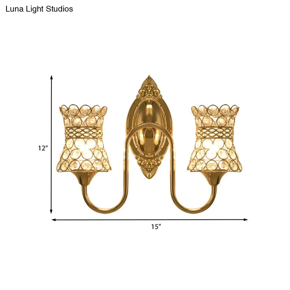 Gold Modern Metal Wall Sconce With Crystal Swirl Design And Dual Lighting