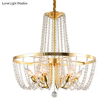 Gold Modern Ring Hanging Lamp With Crystal Stands - 6 Bulbs Pendant Chandelier