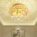 Gold Modern Round Ceiling Light With 5 Hand-Cut Crystal Heads - Flush Mount Lamp For Foyer