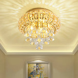 Gold Modern Round Ceiling Light With 5 Hand-Cut Crystal Heads - Flush Mount Lamp For Foyer