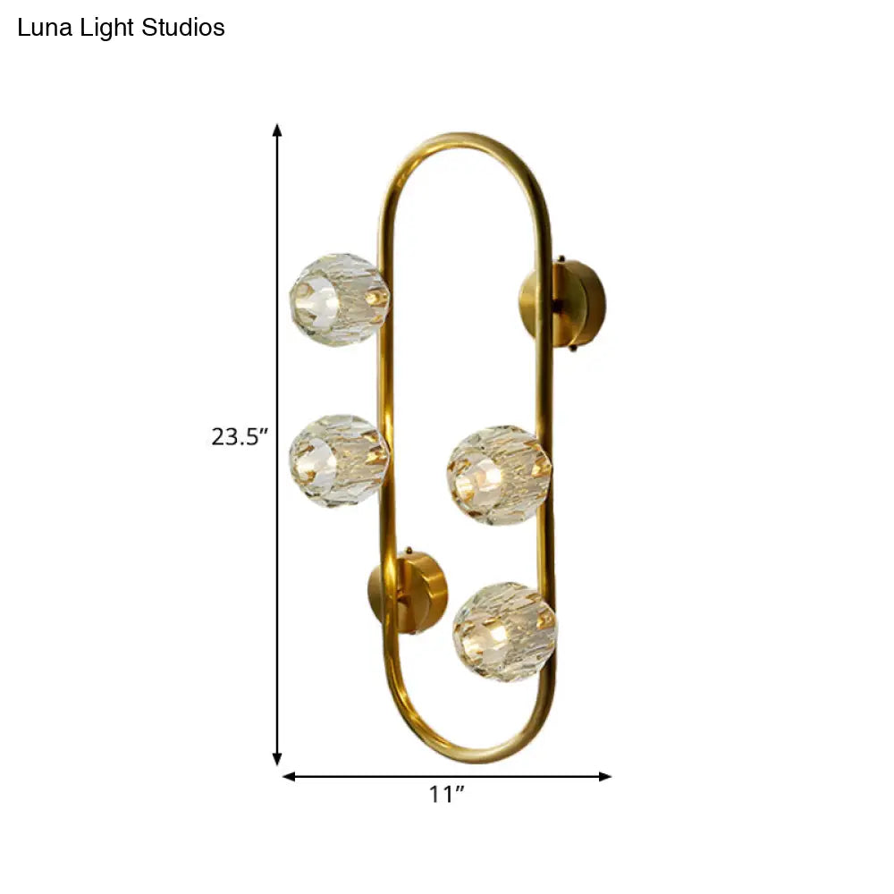 Gold Modern Wall Mount Light With Clear Crystal Shade And Oval Frame - 4 Bulb Lighting Idea