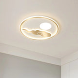 Gold Moon And Cloud Acrylic Led Bedroom Ceiling Light With Warm/White Glow / White