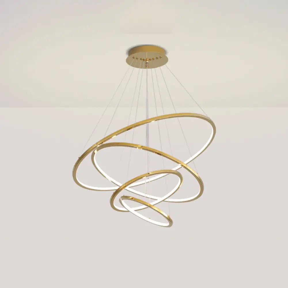 Gold Multi -Tire Chandelier Lamp Simplicity Stainless Steel Led Circle Ceiling Pendant Lighting