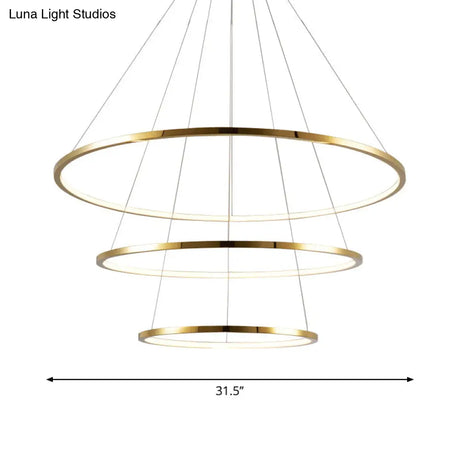 Gold Multi -Tire Chandelier Lamp Simplicity Stainless Steel Led Circle Ceiling Pendant Lighting