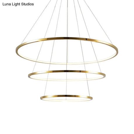 Gold Multi -Tire Chandelier Lamp Simplicity Stainless Steel Led Circle Ceiling Pendant Lighting