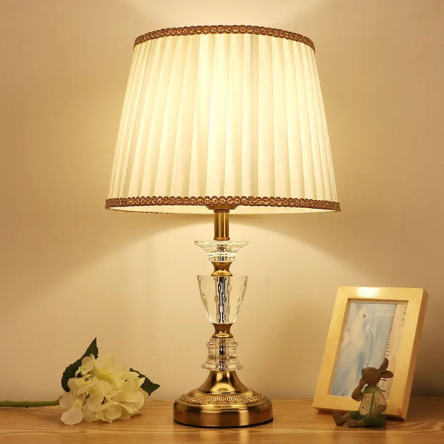 Gold Nightlight For Bedroom - Elegant Urn-Shaped Crystal Base Simple Bulb Table Lamp
