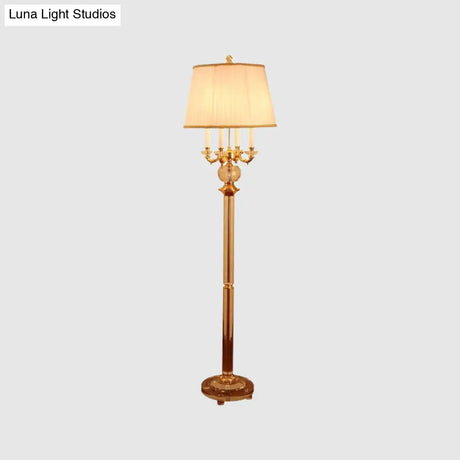 Gold Nordic Candle Floor Lamp With Crystal Single Bulb & Beige Fabric Shade