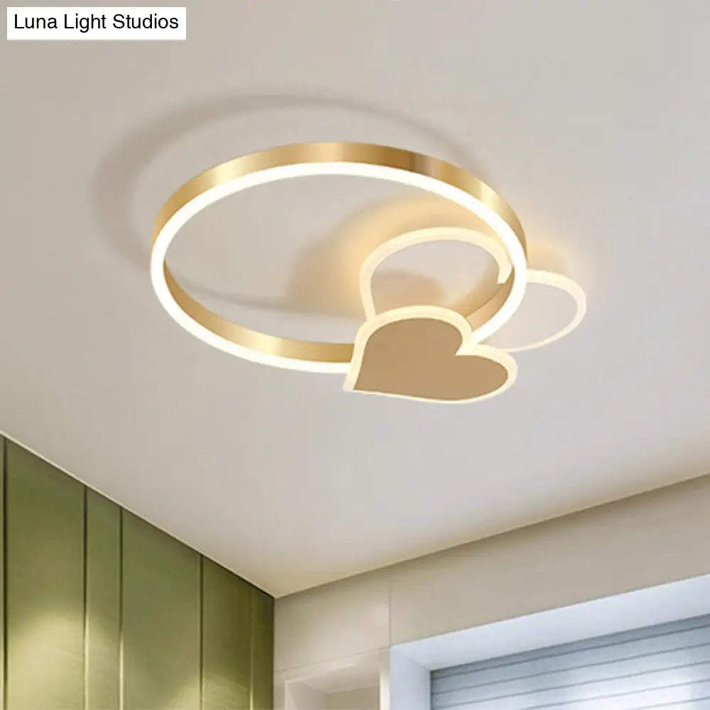 Gold Nordic Led Flush Mount Light With Loving Heart And Star Design