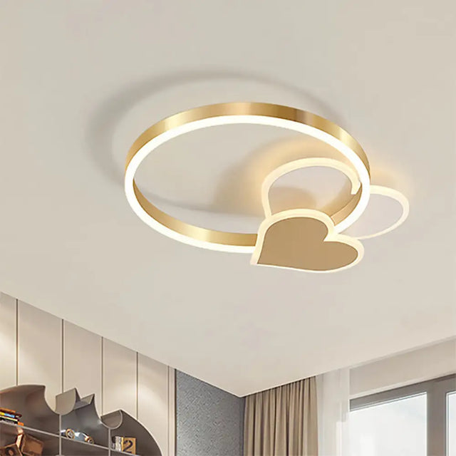 Gold Nordic Led Flush Mount Light With Loving Heart And Star Design /