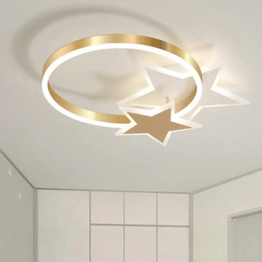 Gold Nordic Led Flush Mount Light With Loving Heart And Star Design /