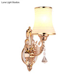 Gold Opal Glass Tapered Bell Wall Sconce - Modern 1 Head Bedroom Surface Lighting
