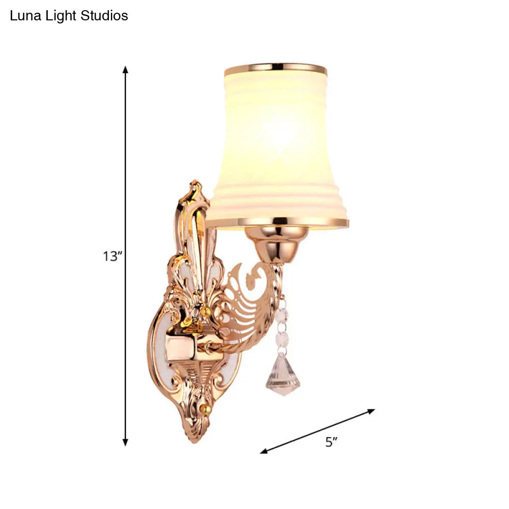 Gold Opal Glass Tapered Bell Wall Sconce - Modern 1 Head Bedroom Surface Lighting