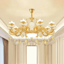 Gold Opaque Glass Bud Ceiling Light With Crystal Draping - Traditional Living Room Chandelier 10 /