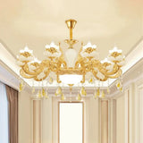 Gold Opaque Glass Bud Ceiling Light With Crystal Draping - Traditional Living Room Chandelier 10 /