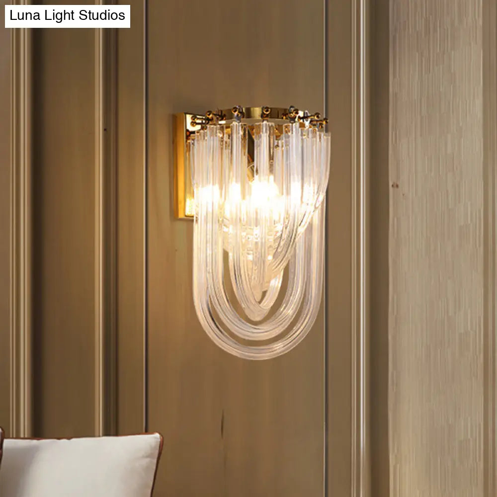 Gold Oval Wall Lamp With Twisted Crystal Shade