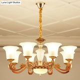 Gold Pendant Chandelier With Frosted Glass For Modern Bedroom Lighting